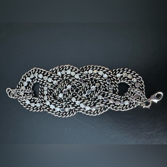 Stella & Dot Jewelry - STELLA & DOT PETRA Silver Toned Woven Chains Crystal Rhinestones Chunky …